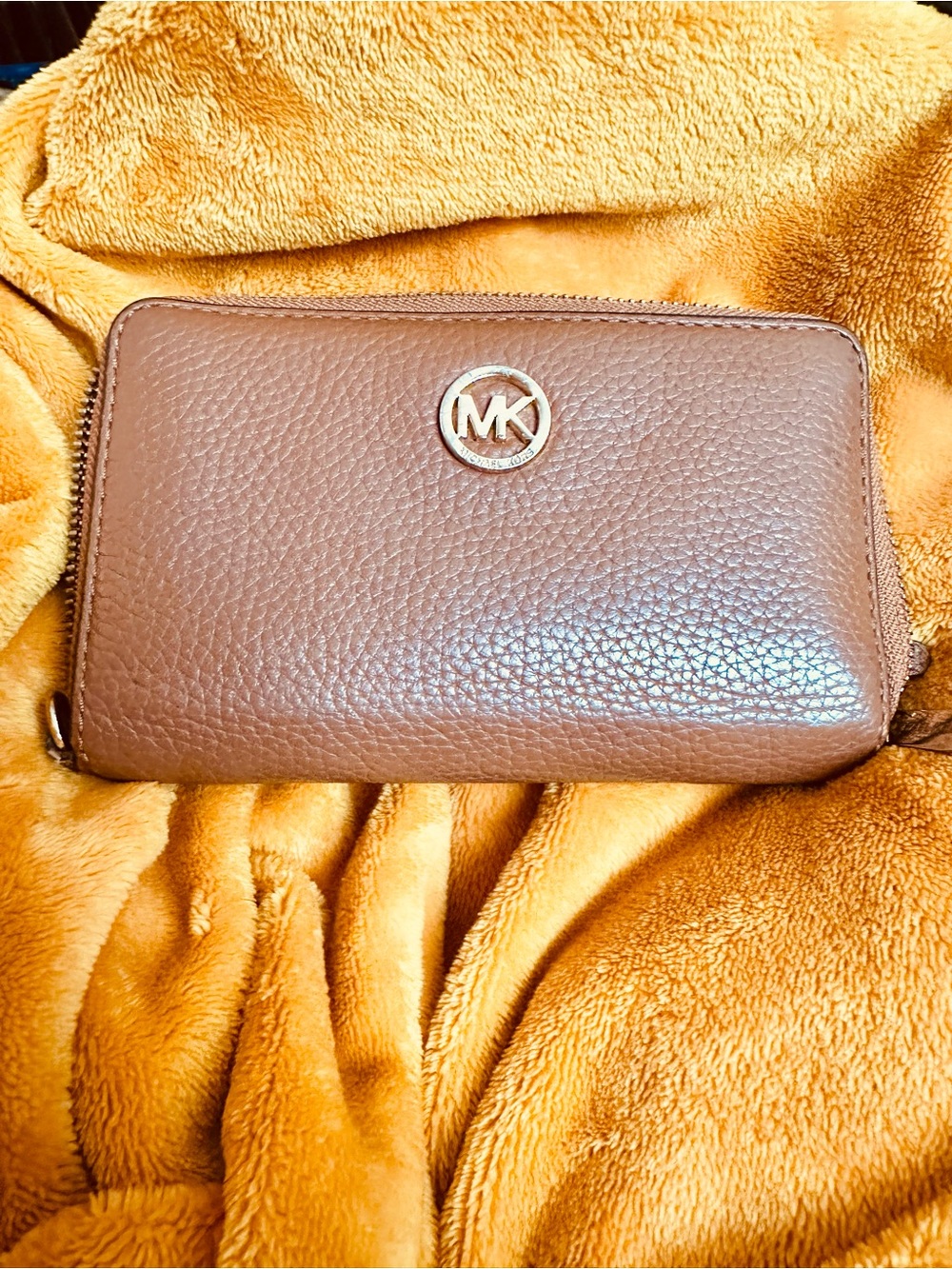 Michael Kors Chestnut Pebbled Leather Zip-Around Wallet